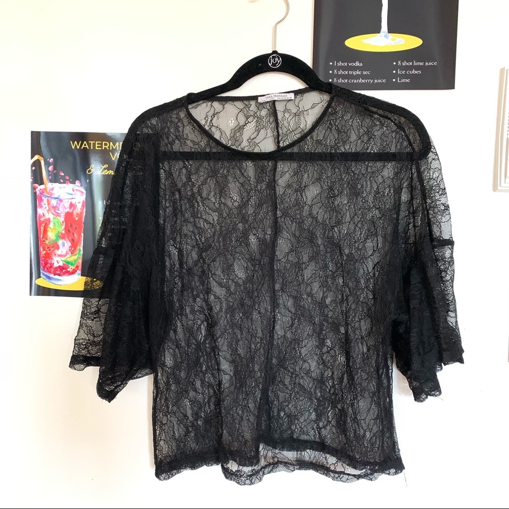Zara Black Distressed Lace Layering Top
